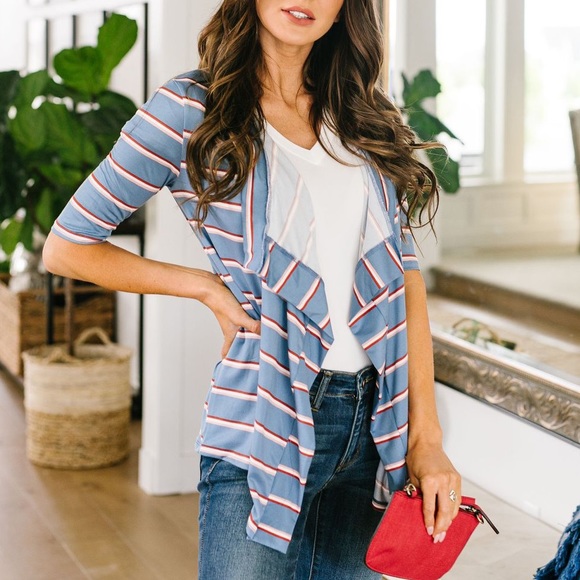 Sporty Striped Cardi in Blue - Picture 5 of 10